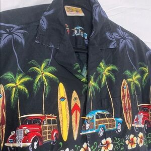 WINNIE FASHION | LG SHORT SLEEVE TOPICAL HAWAIIAN BEACH | BLACK CRUISER HOT ROD